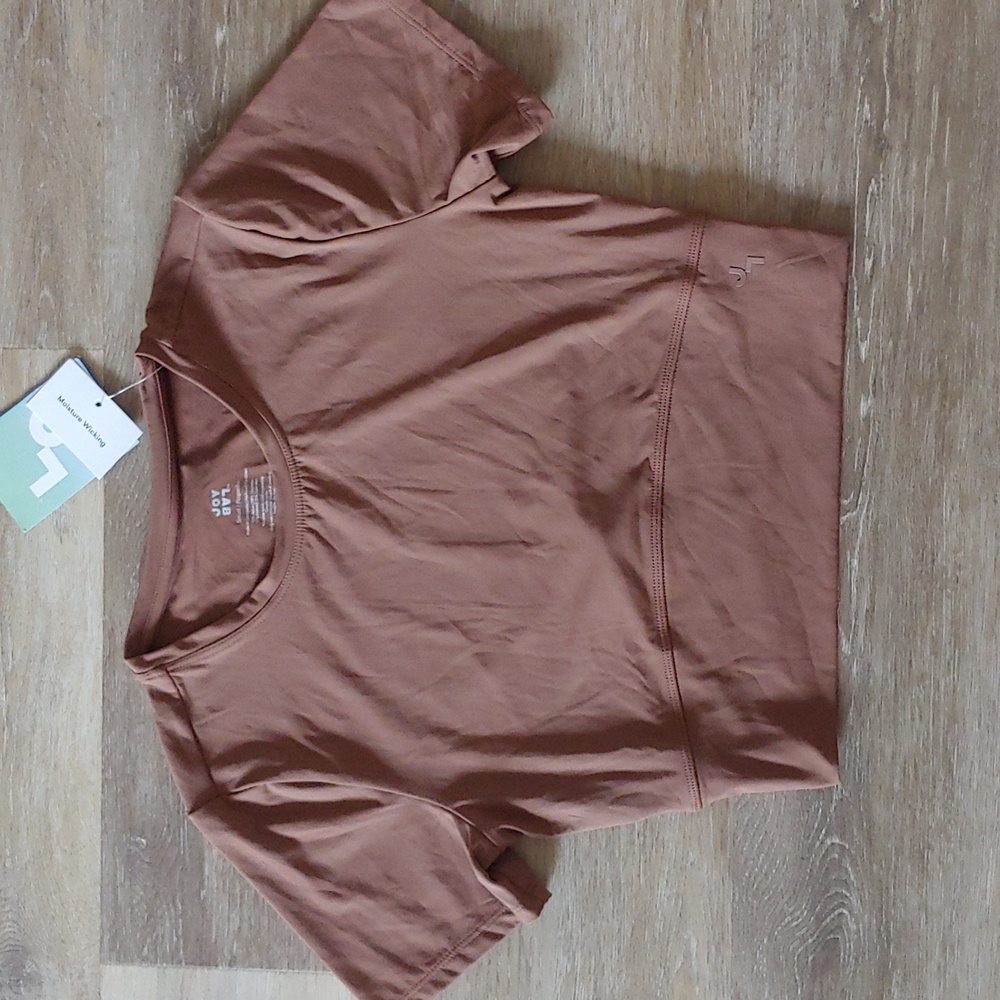NWT JoyLab Women's Cropped Fit Short Sleeve Tee Brown Size S